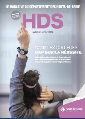 Couverture du HDS numéro 1 de septembre 2024. Une petite fille de dos levant le doigt en classe. Titre Dans les collèges, cap sur la réussite.